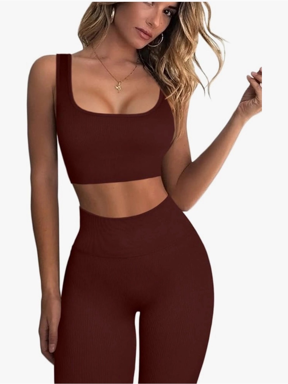 Ribbed Workout Outfits for Women 2 Piece 
Set